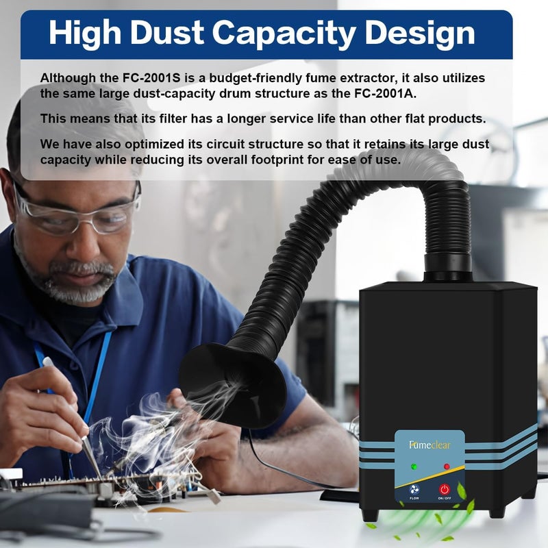 FUMECLEAR Store FC-2001S Solder Fume Extractor, 128 to 168m³/h Strong Suction Soldering Fume Extractor, Low Noise High Efficiency 3-speed Smoke Extractor, Suitable for Hand Soldering - Image 5